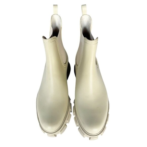 Jeffrey Campbell Women's Sz 9 Play Pleu Rain Boots Cream Chunky Lug Chelsea - Picture 2 of 12